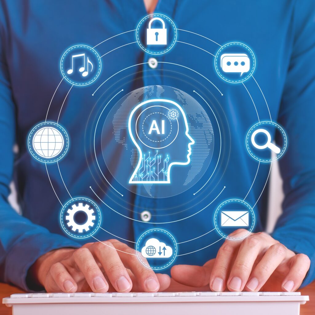 Increasing productivity, efficiency and AI-enhanced workflow solutions. Vertical photo.