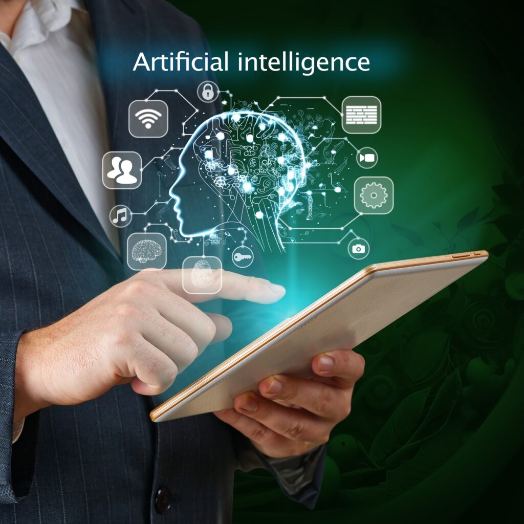 Businessman working on tablet using ai. Business technology, IoT Internet of Things, ai concept
